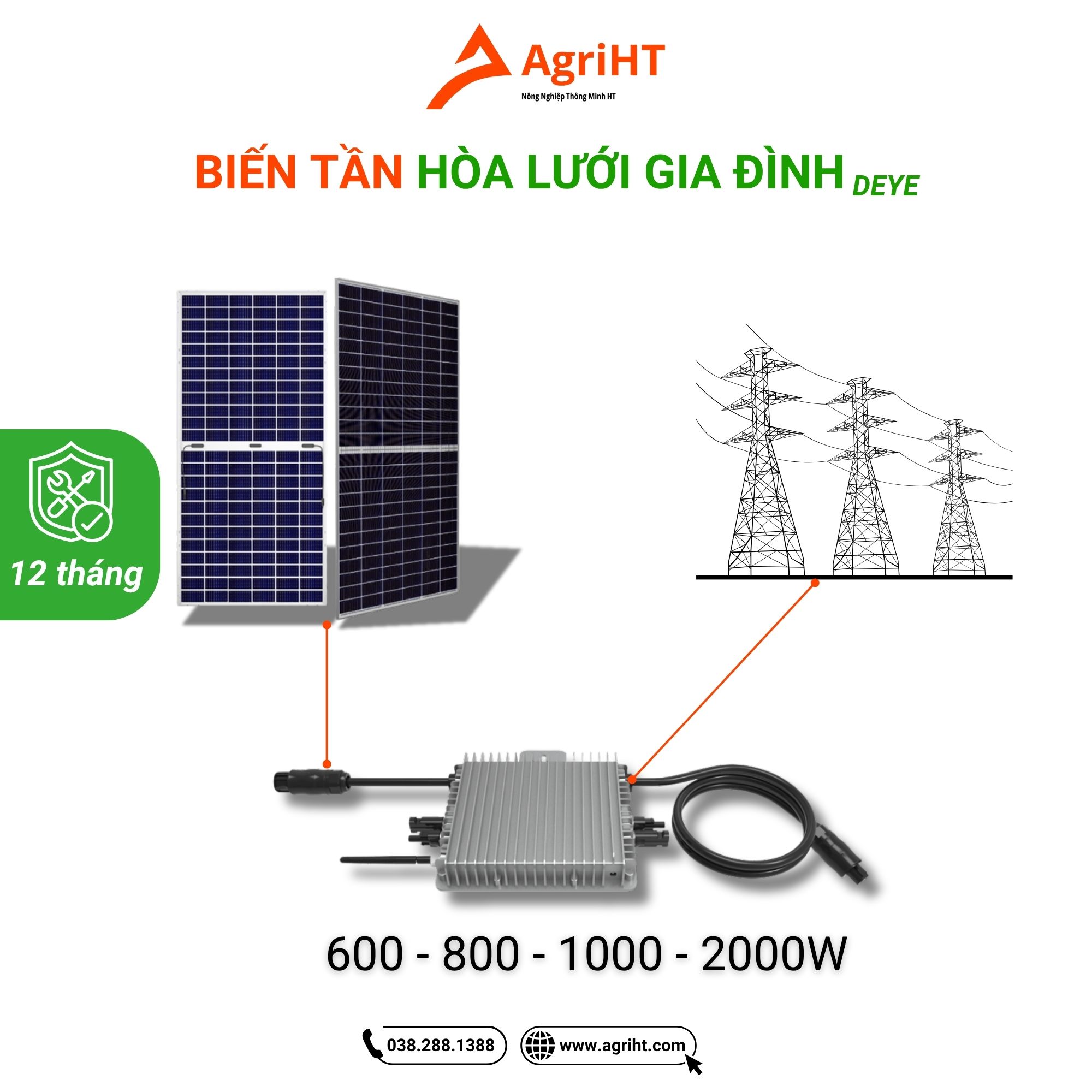 Biến tần hoà lưới NLMT DEYE 600W/800W/2000W hỗ trợ Wifi - AgriHT